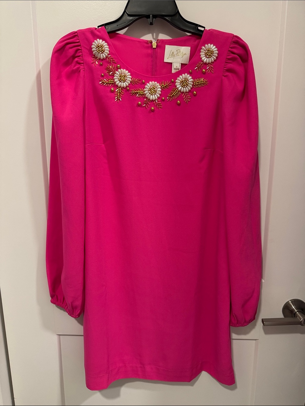 Lilly Pulitzer Pink Floral-Beaded Shift Dress size 6